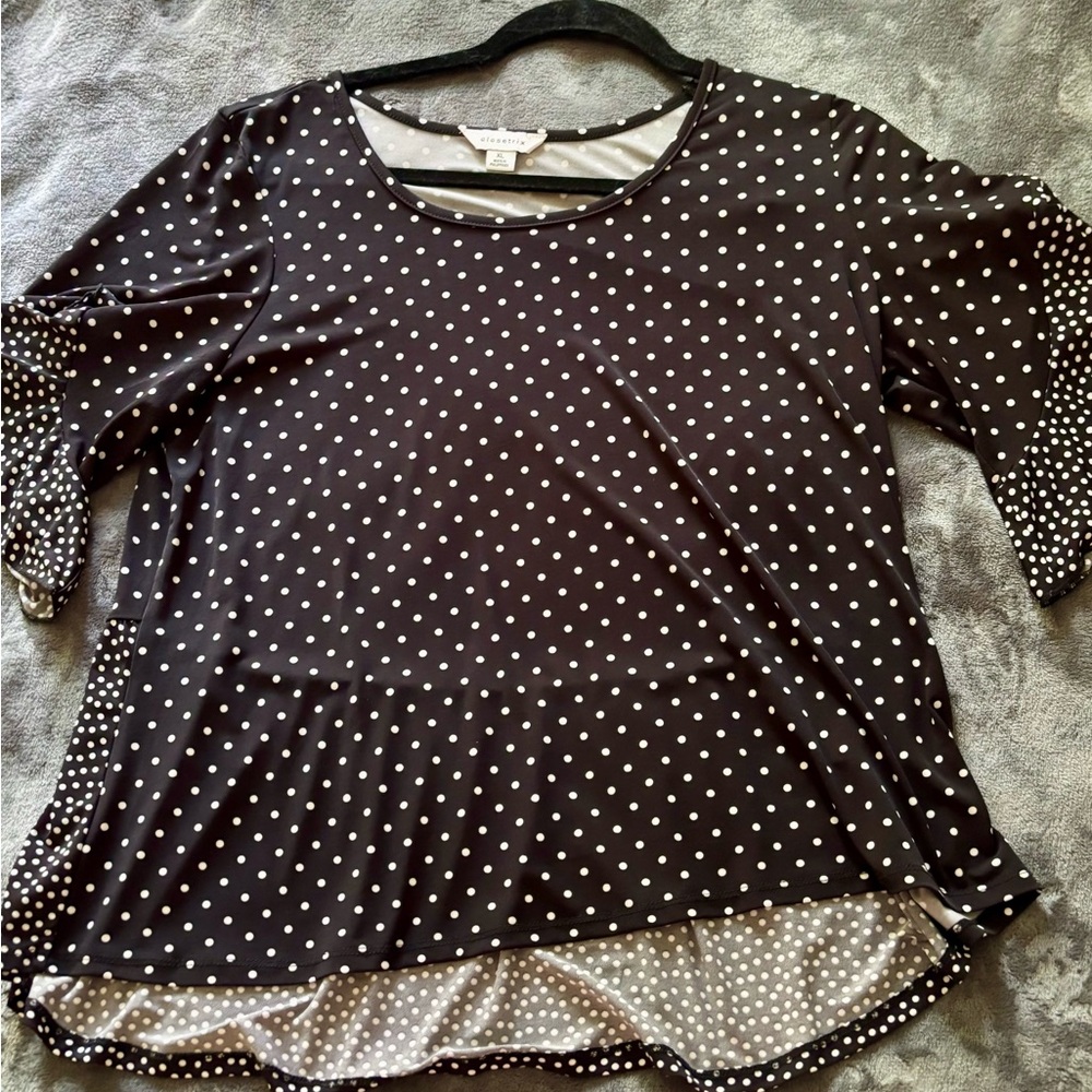 Black & White Polka Dot Women's Top, XL
